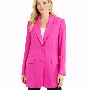 Diane Gilman Hot Pink Silk Longline Blazer Jacket Size 8 Notch Lapel Lined